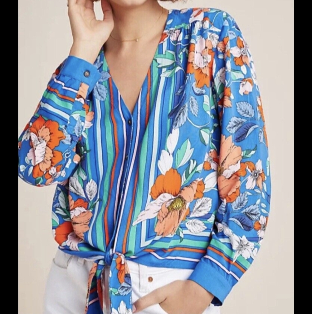 Anthropologie Maeve elan Scarf Tie Blouse